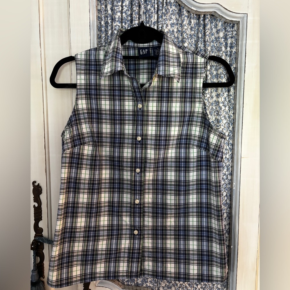 GAP Blue and White Plaid Sleeveless Top